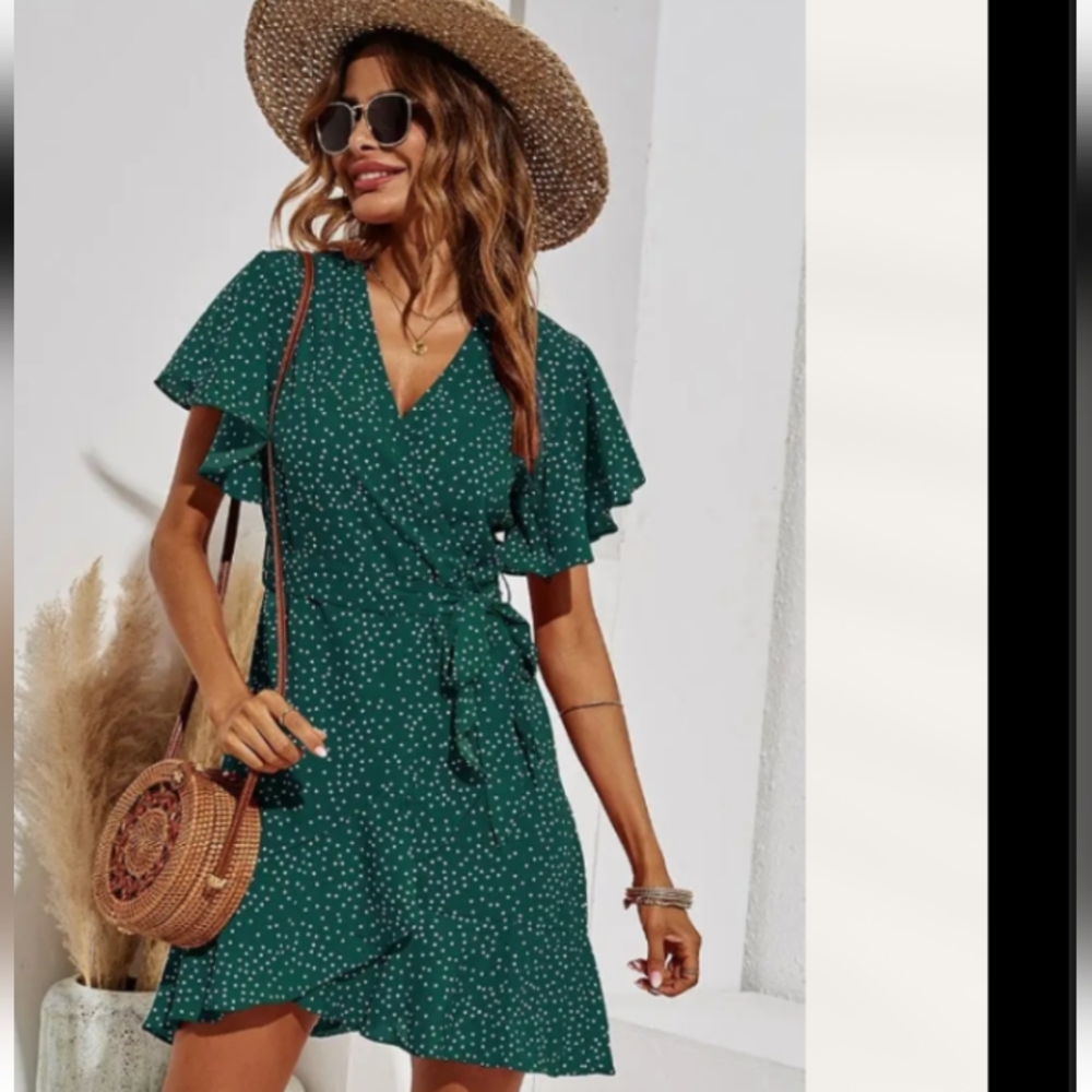 Green White Dot Mini Dress